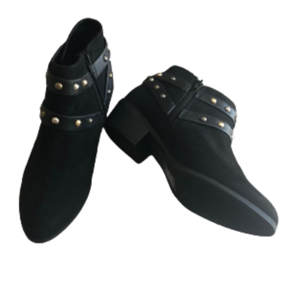 New Express Black Ankle Studded Strap Boots  8